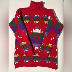 Vintage Delia McKain red cotton sweater turtle rollneck southwest western S